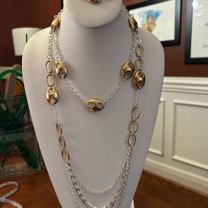 Avon Mariner Link Gold and Silver Long Link Necklaces and Bracelet Set